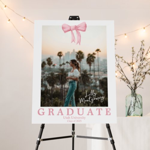 Coquette Pink Bow Photo Graduation Party Sign 