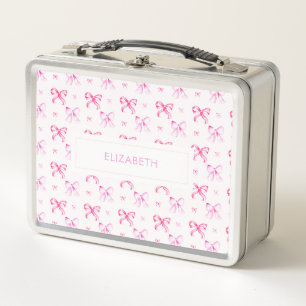 Coquette Pink Bow Preppy Cute Personalized Kids Metal Lunch Box