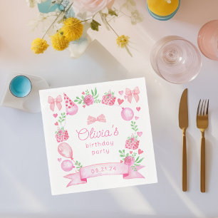 Coquette Pink Bow Preppy Girl Birthday Napkins