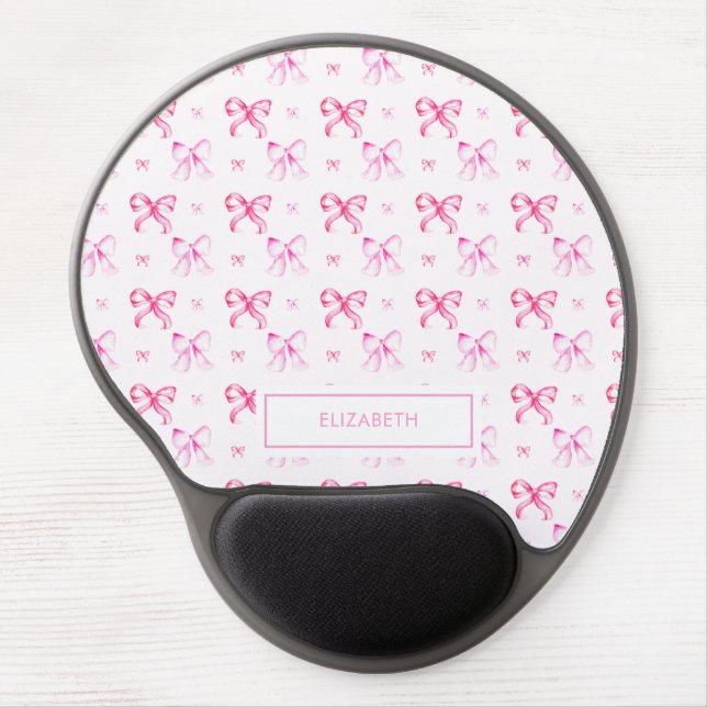 Coquette Pink Bow Preppy Girly Aesthetic Gel Mouse Pad (Front)