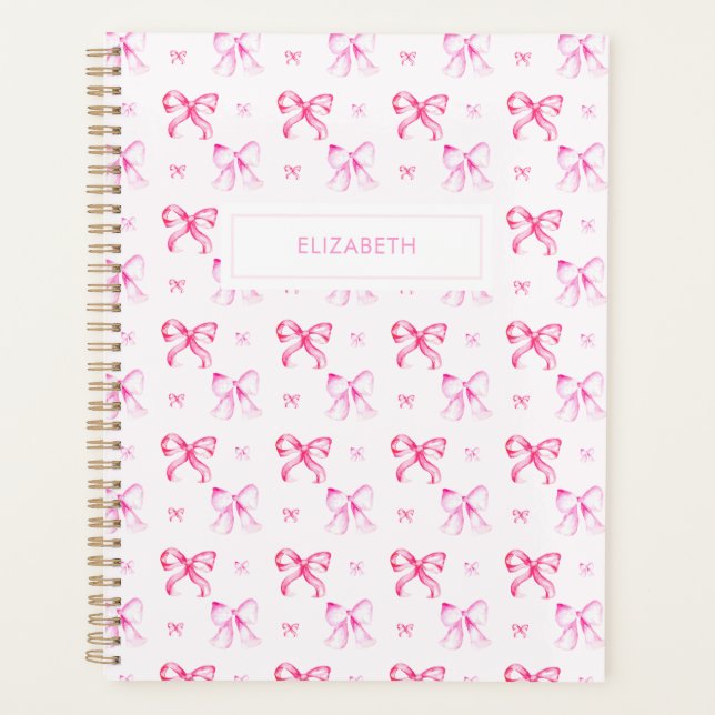 Coquette Pink Bow Preppy Girly Aesthetic Planner (Front)