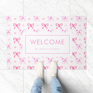 Coquette Pink Bow Preppy Girly Monogram Doormat
