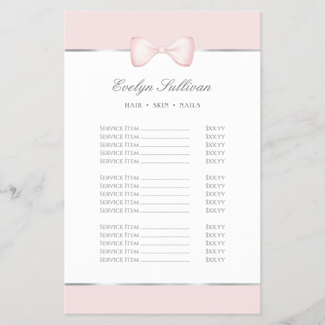 Coquette pink bow price list flyer (Front)