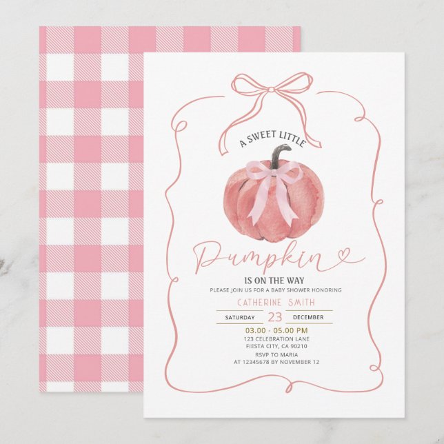 Coquette Pink Bow Pumpkin Baby Shower  Invitation (Front/Back)