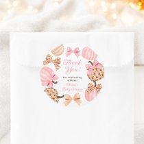 Coquette Pink Bow Pumpkin Baby Shower Thank You Classic Round Sticker