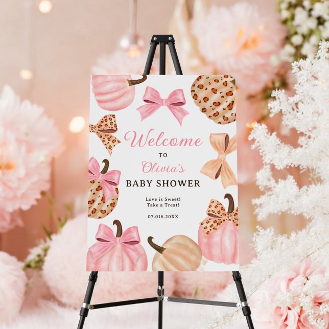 Coquette Pink Bow Pumpkin baby shower welcome Foam Board (Coquette Pink Bow Pumpkin baby shower welcome Foam Board)
