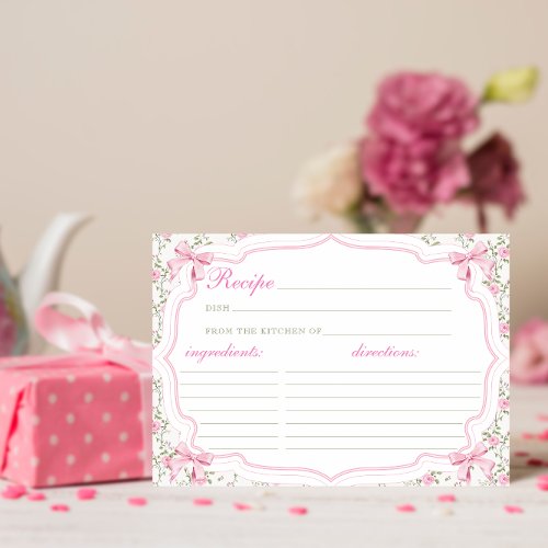 Coquette Pink Bow Recipe for the Bride Card