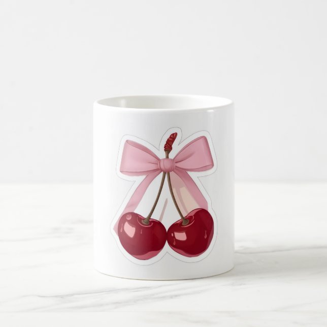  Coquette Pink Bow & Red Cherry Aesthetic Coffee M Mug (Center)