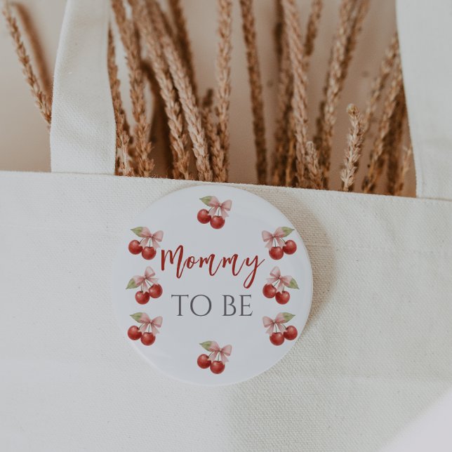 Coquette Pink Bow Red Cherry on Top Baby Shower Button (Creator Uploaded)