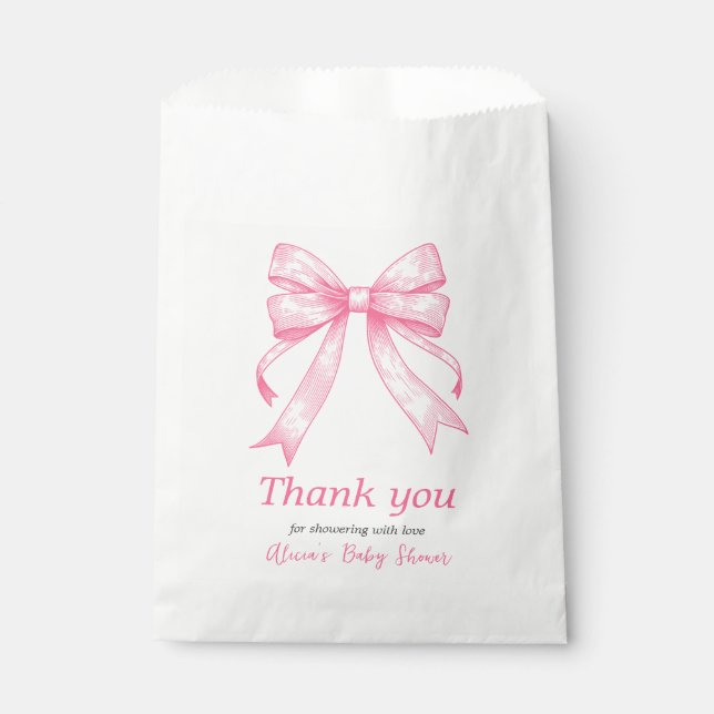 Coquette Pink Bow Retro Girl Baby Shower Favor Bag (Front)