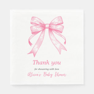 Coquette Pink Bow Retro Girl Baby Shower Napkins