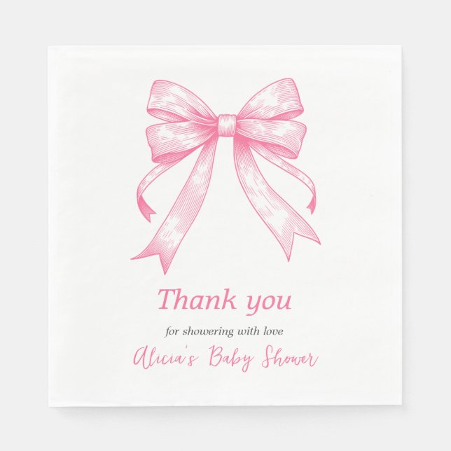 Coquette Pink Bow Retro Girl Baby Shower Napkins (Front)