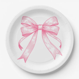 Coquette Pink Bow Retro Girl Baby Shower Paper Plates