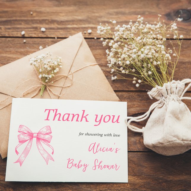 Coquette Pink Bow Retro Girl Baby Shower Thank You Card (Creator Uploaded)