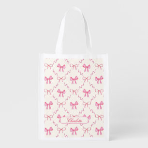 Coquette Pink Bow Reusable Grocery Bag