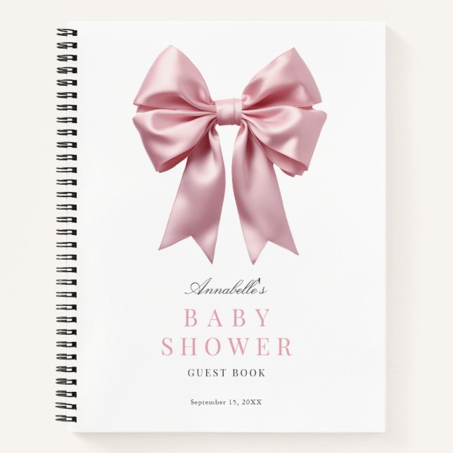 Coquette Pink Bow Ribbon Baby Shower Guest Book (Front)