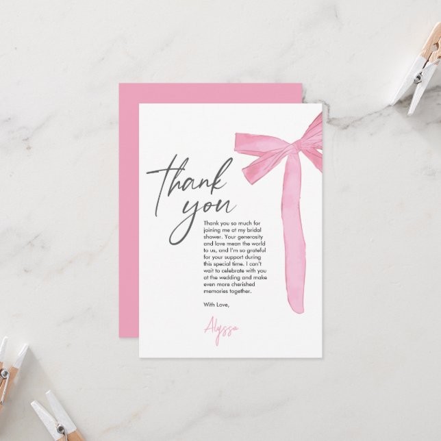Coquette Pink Bow ribbon Bridal Shower (Front/Back In Situ)