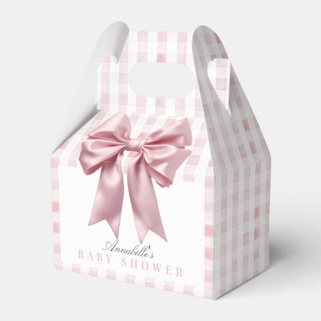 Coquette Pink Bow Ribbon Girl Baby Shower Favor Boxes (Front Side)