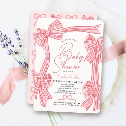Coquette Pink Bow/Ribbon Girl Baby Shower