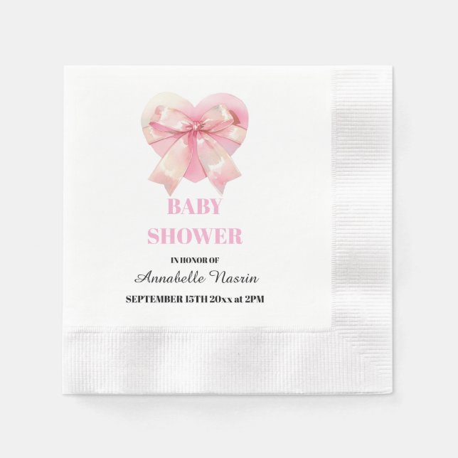 Coquette Pink Bow Ribbon Girl Baby Shower Napkins (Front)
