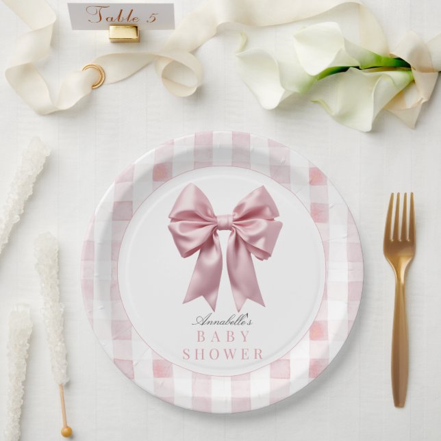 Coquette Pink Bow Ribbon Girl Baby Shower Paper Plates (Wedding)
