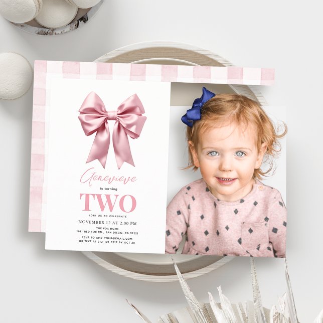 Coquette Pink Bow Ribbon Girl Birthday Photo Invitation (Creator Uploaded)