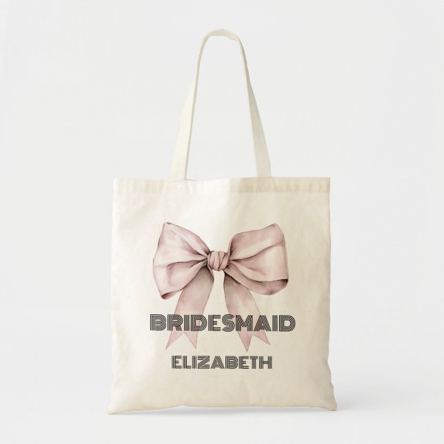Coquette pink Bow Ribbon Personalized Bridesmaid  Tote Bag (Front)
