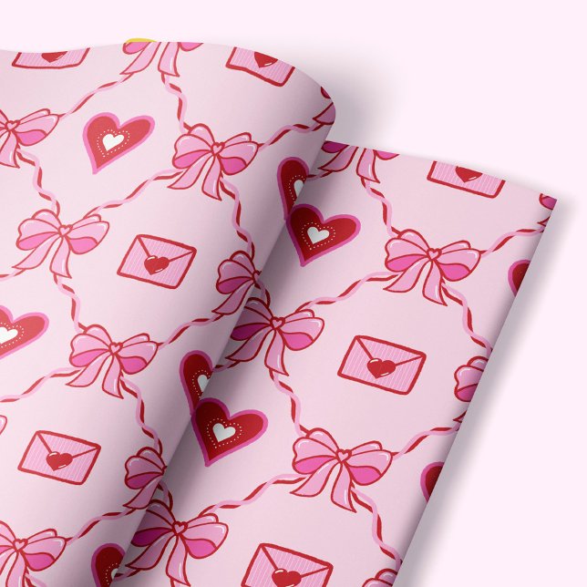 Coquette Pink Bow & Ribbon Valentine's Day Wrapping Paper (Creator Uploaded)