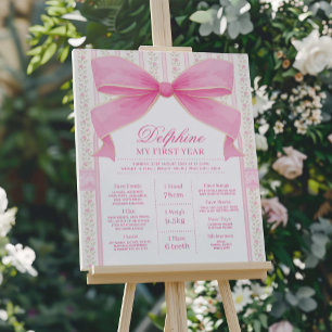 Coquette Pink Bow Roses 1st Birthday Milestone Foam Board
