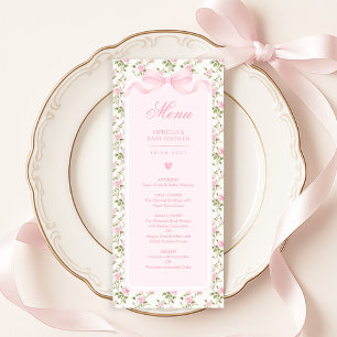 Coquette Pink Bow Roses Baby Shower Menu Invitation