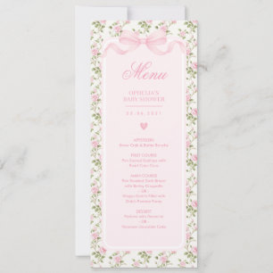Coquette Pink Bow Roses Baby Shower Menu Invitation