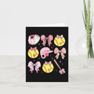 Coquette Pink Bow Softball Mom Mothers Day Card