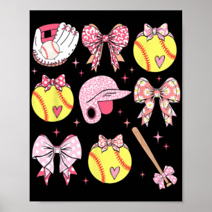 Coquette Pink Bow Softball Mom Mothers Day  Poster