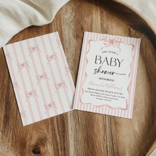 Coquette Pink Bow Stripe Girl Baby Shower Invitation