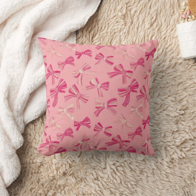 Coquette Pink Bow Stripe Seamless Pattern Throw Pillow (Blanket)