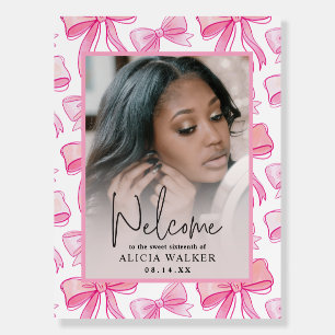 Coquette Pink Bow Sweet 16 Welcome Sign Photo