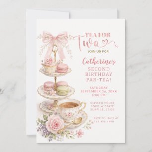 Coquette Pink Bow Tea For Two Girl Birthday  Invitation