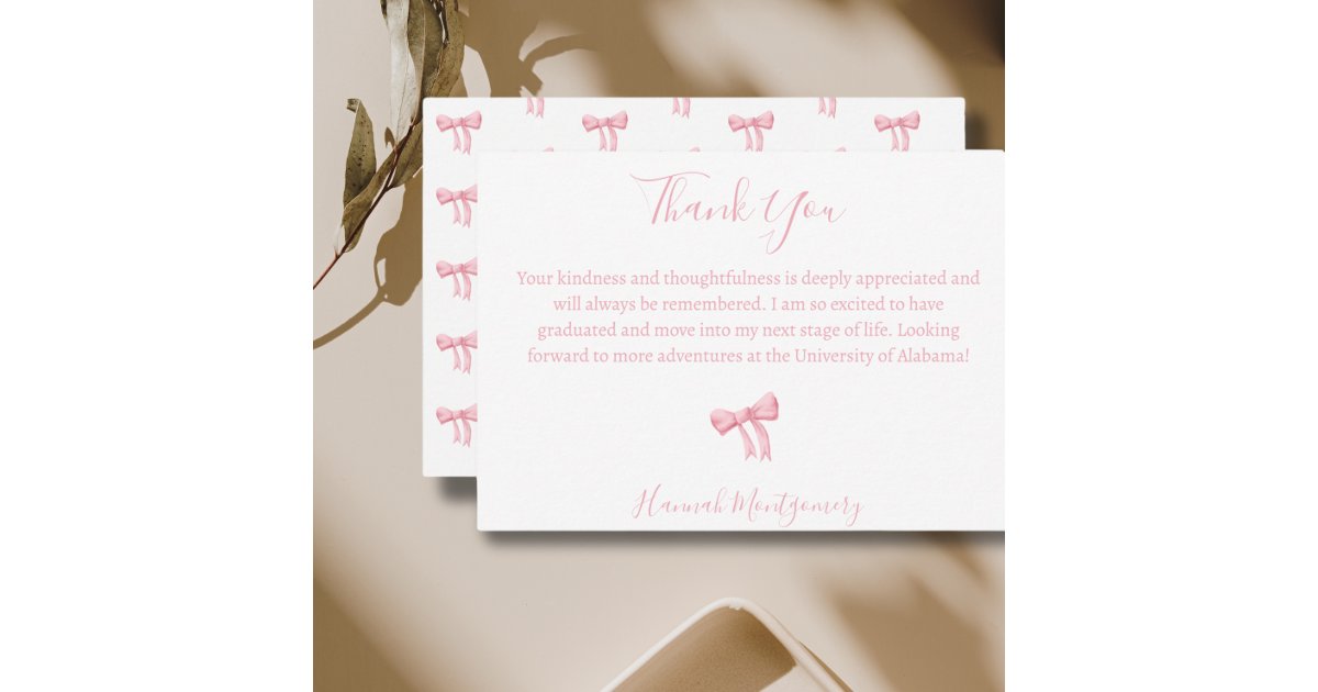 Coquette Pink Bow Thank You Cards | Zazzle