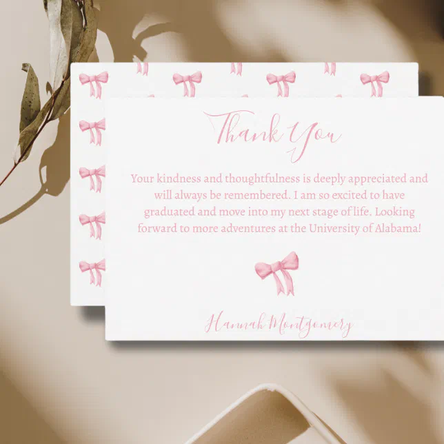 Coquette Pink Bow Thank You Cards | Zazzle