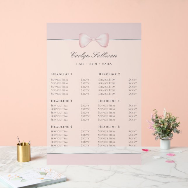 Coquette Pink Bow Translucent Price List Acrylic Sign (Wedding)