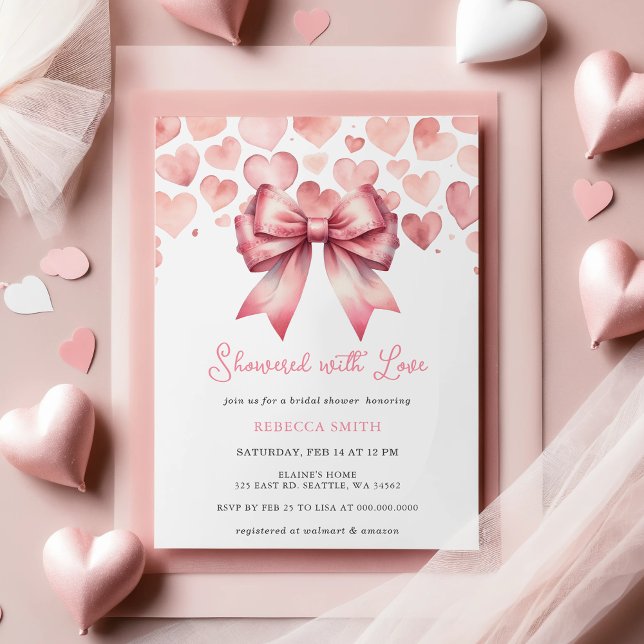 Coquette Pink Bow Valentines Day Bridal Shower Invitation (Coquette Pink Bow Valentines Day Bridal Shower Invitation)