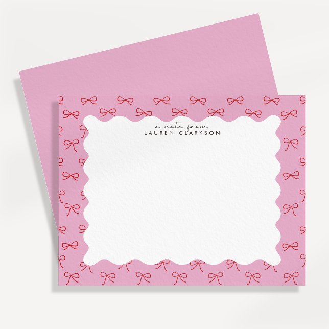Coquette Pink Bow Wavy Border  Note card (Creator Uploaded)