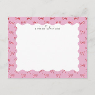 Coquette Pink Bow Wavy Border Note card