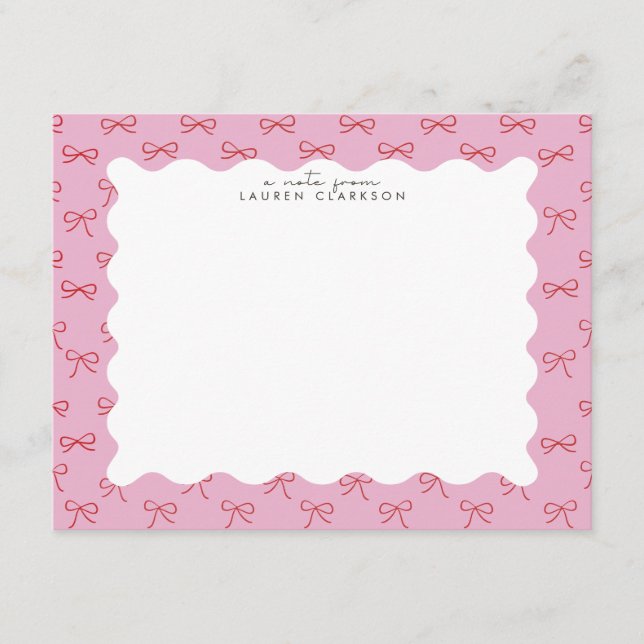 Coquette Pink Bow Wavy Border  Note card (Front)