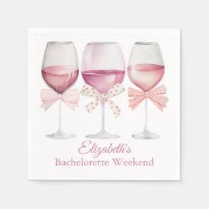 Coquette Pink Bows and Wine Bachelorette Napkins