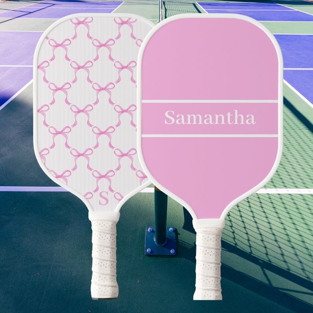 Coquette Pink Bows Custom Monogram Name Preppy Carbon Fiber Pickleball Paddle (Creator Uploaded)