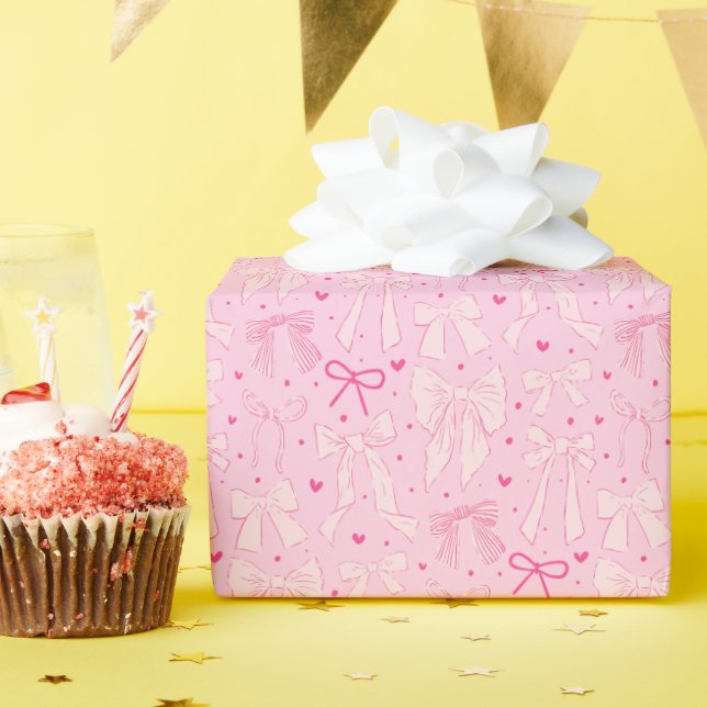 Coquette Pink Bows & Hearts Wrapping Paper (Birthday Party)