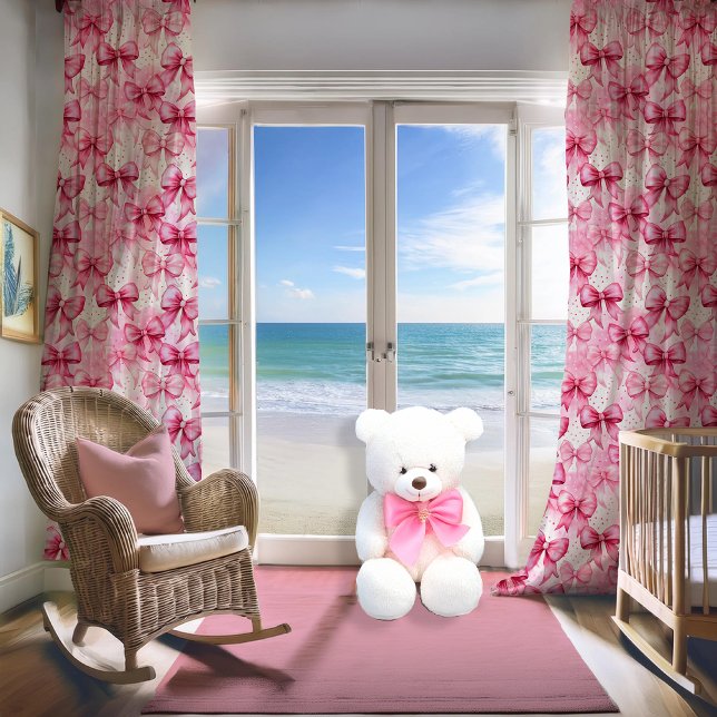 Coquette Pink Bows | Polka Dots Pattern Sheer Curtains (Coquette Pink Bows and Polka Dots Pattern Sheer Curtains)