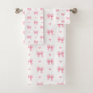 Coquette Pink Bows Ribbons Seamless Pattern Bath Towel Set