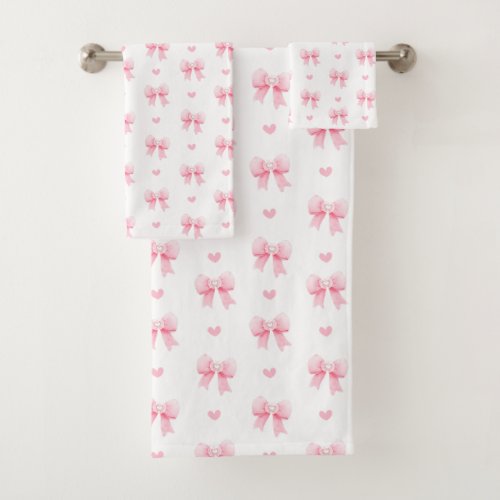 Coquette Pink Bows Ribbons Seamless Pattern  Bath Towel Set